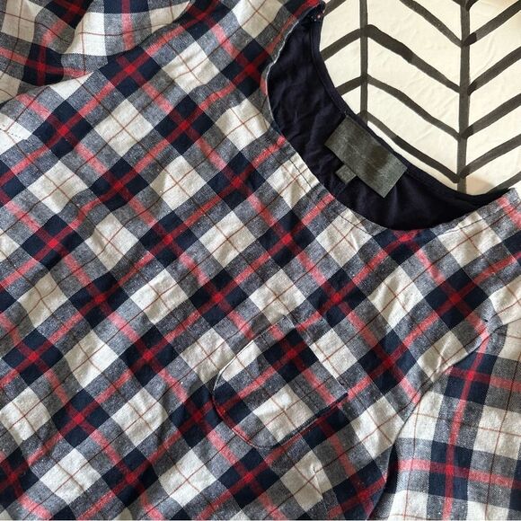 Sundays in Brooklyn Size M Plaid Short Sleeve Linen Blend Blouse - Picture 1 of 4